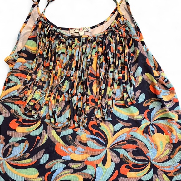 Joy Joy fringed Blue and Orange colorful tank top Camisole size large - Picture 7 of 8